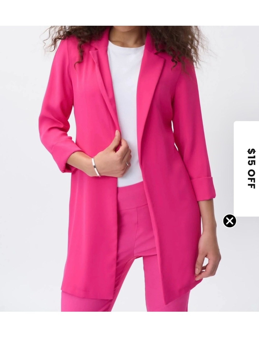 Joseph Ribkoff Vibrant Pink Open-Front Blazer with cinched sleeves